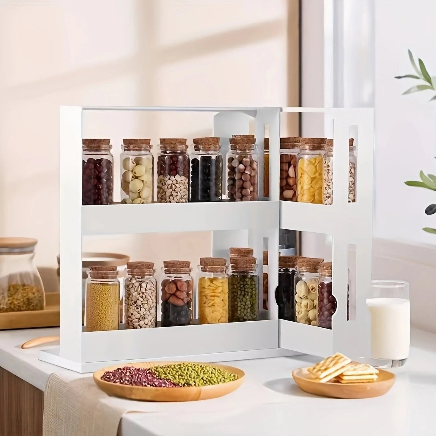 Two Tier Spice Rack with 90 Degree Swivel Shelves and Anti Slip Base
