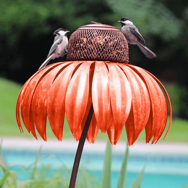 Bird Feeder with Coneflower Design and Weather-Resistant Metal Build, Hanging Hook