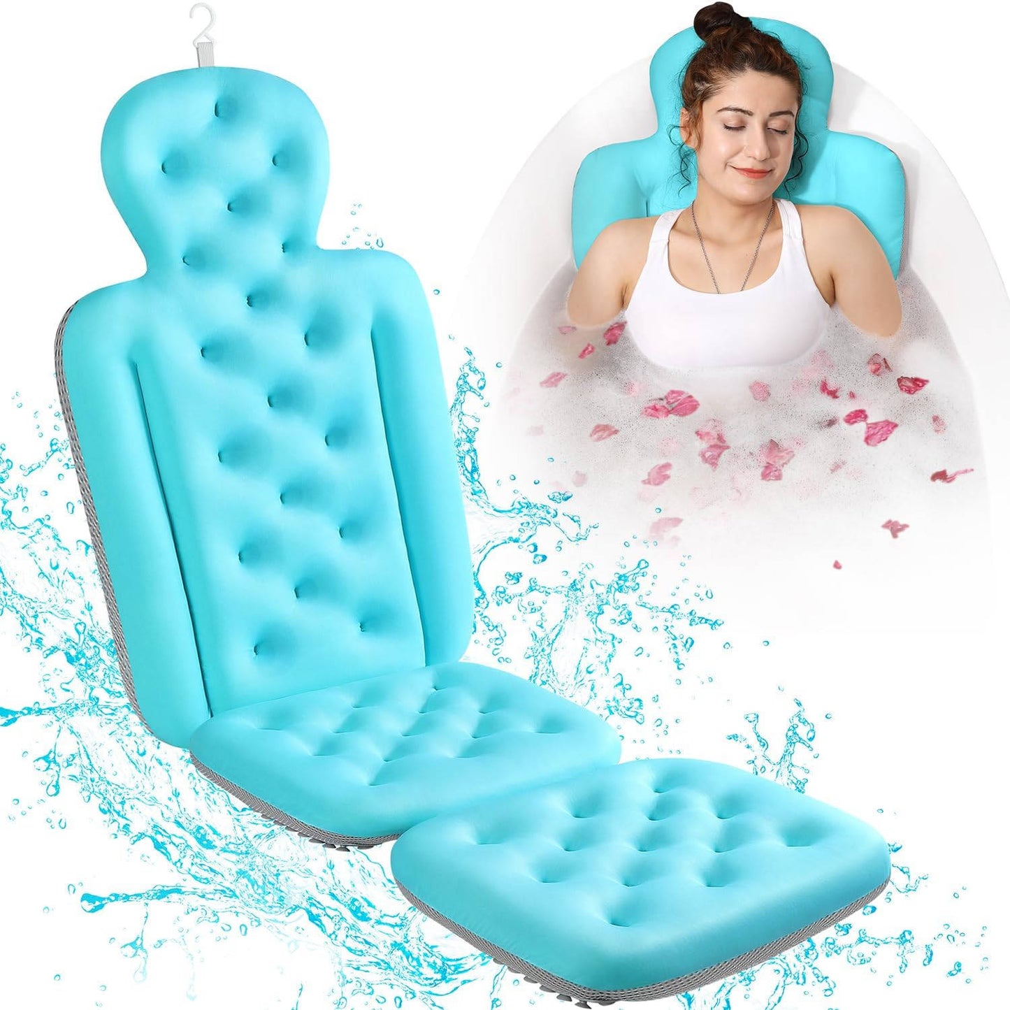 Full Body Bath Pillow for Bathtub, Thick Tub Cushion, Head, Neck and Back Support, Luxury Bath Headrest