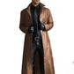 Mens Long Trench Coat with PU Outer Shell and Polyester Lining, Slim Fit