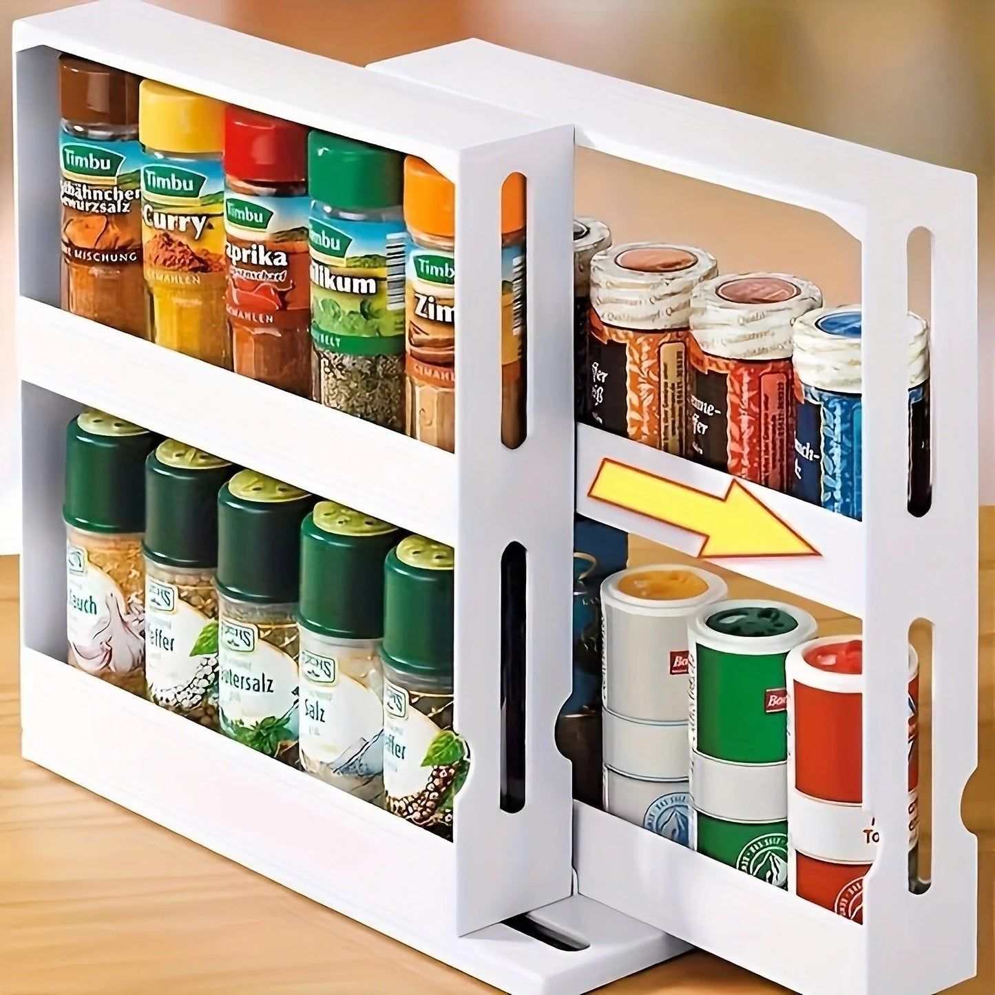 Two Tier Spice Rack with 90 Degree Swivel Shelves and Anti Slip Base