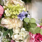 Synthetic Hydrangea Wreath with Rainbow Blooms and Green Foliage