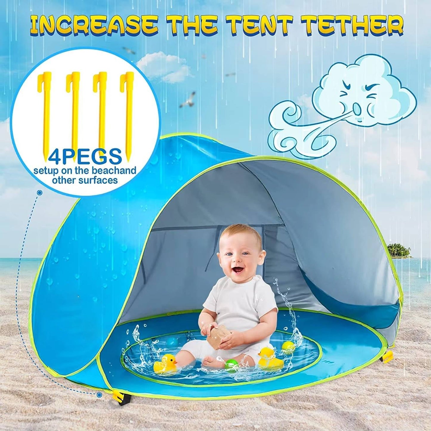 Pop Up Beach Tent with UPF 50+ Protection and Splash Pool Base