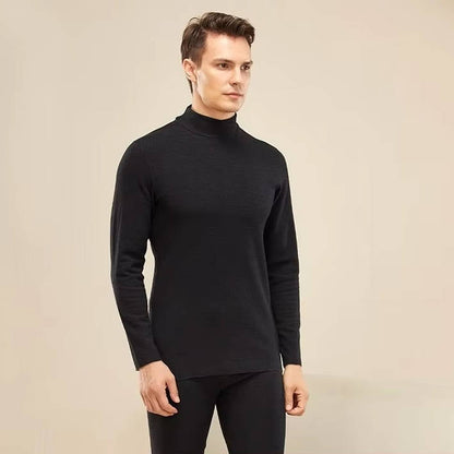 Mens Thermal Underwear with Silk Velvet Blend and High Neck Design