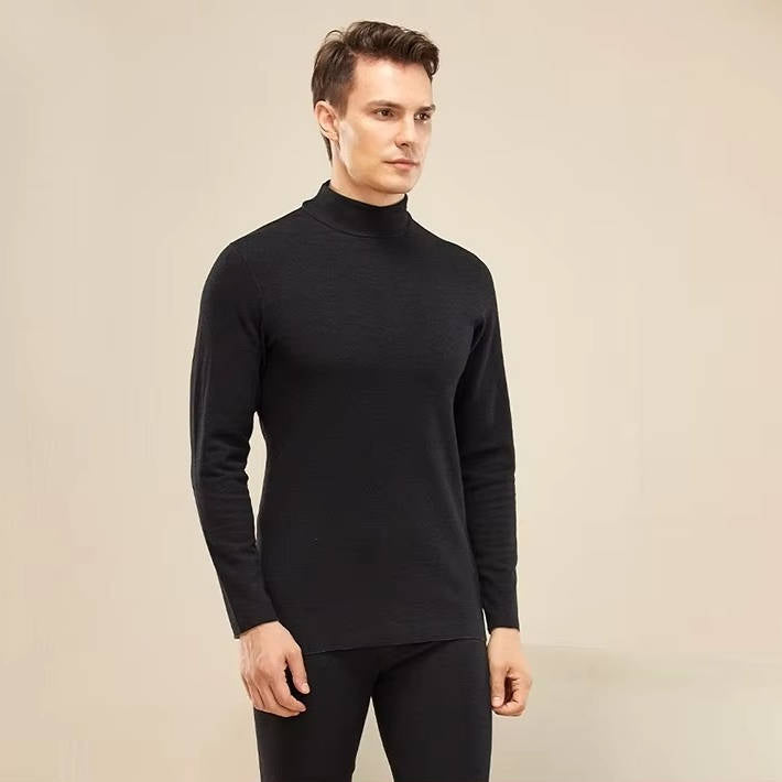 Mens Thermal Underwear with Silk Velvet Blend and High Neck Design