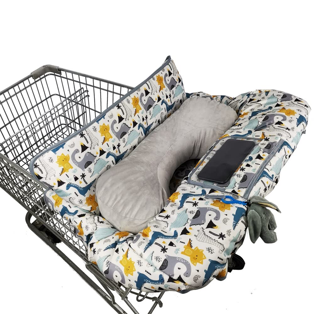 Baby Shopping Cart Cover, Infant Grocery Cart Cushion and High Chair Cover for Boys and Girls, Removable Seat Positioner and Phone Holder