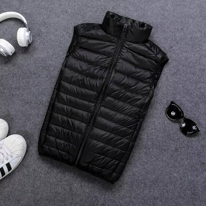 Down Fill Vest with Water Resistant Shell and Stand Up Collar, Packable