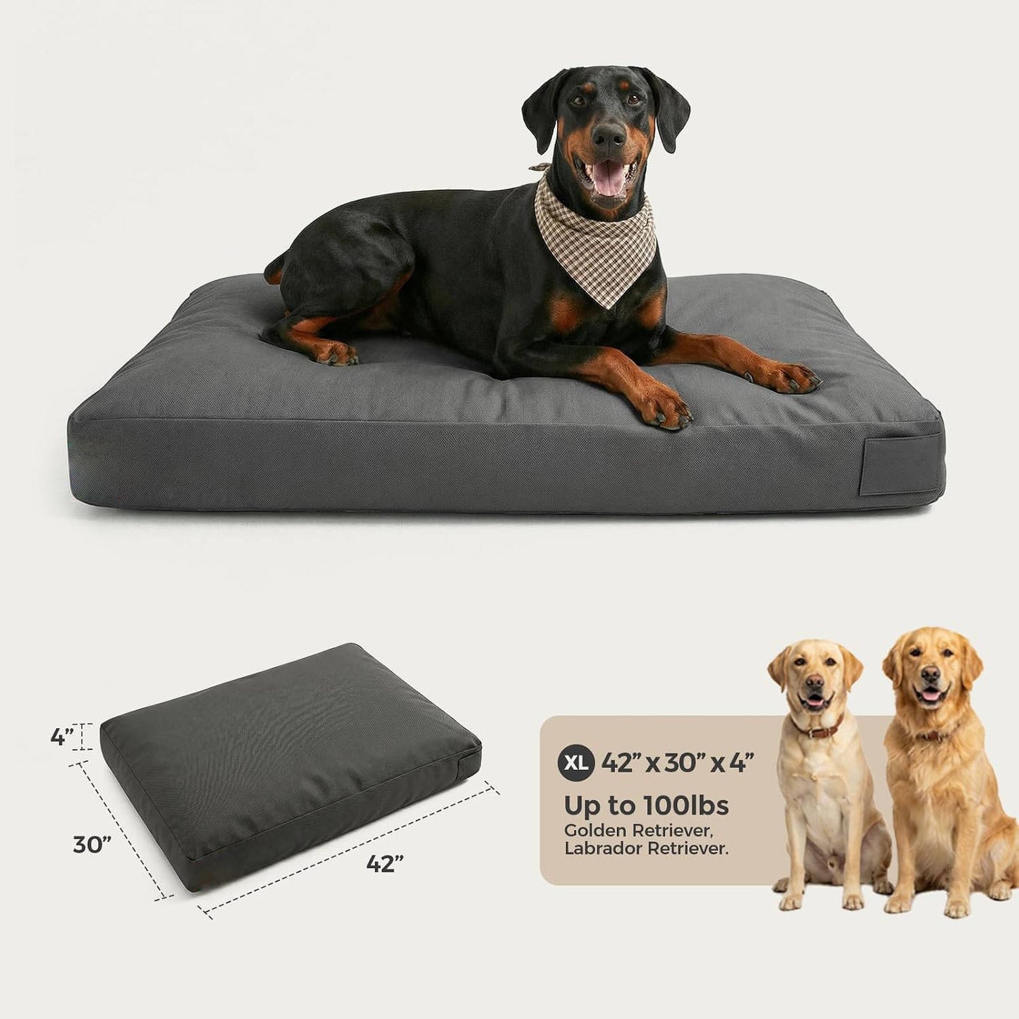 42 Inch Indestructible Durable Dog Bed for Aggressive Chewers, Waterproof Chew Proof Crate Mat