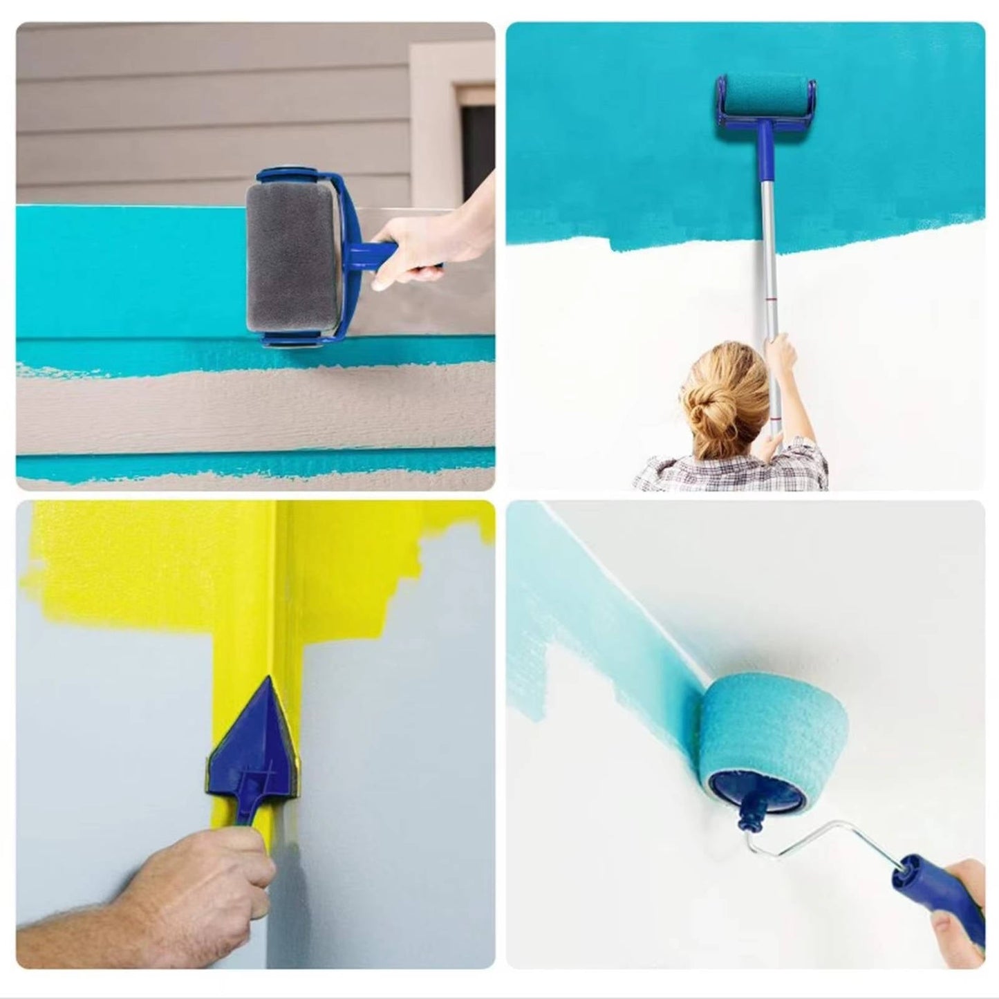Triangular Paint Roller with Corner Brush and Sponge Applicator, 3-Piece Set