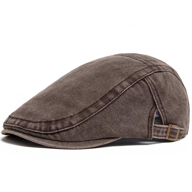 Washed Cotton Denim Newsboy Cap with Adjustable Interior Band and Eight Panel Design