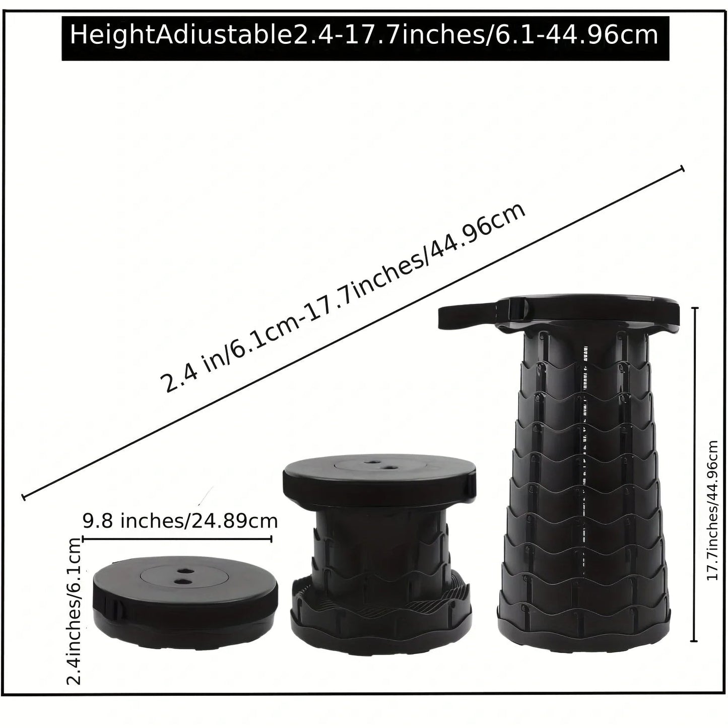 Telescopic Stool with Adjustable Height and Carrying Straps, 330 Pound Capacity
