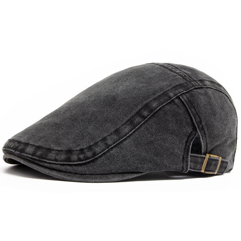 Washed Cotton Denim Newsboy Cap with Adjustable Interior Band and Eight Panel Design