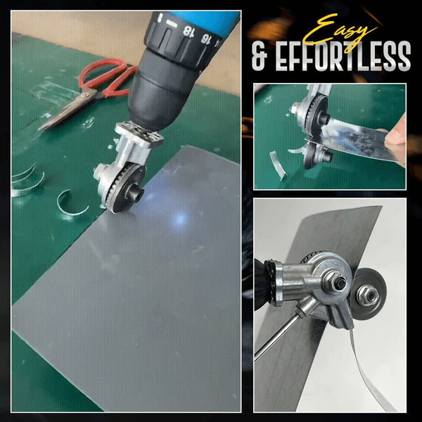 Drill-Powered Sheet Metal Cutter with Chuck Attachment and Portable Design