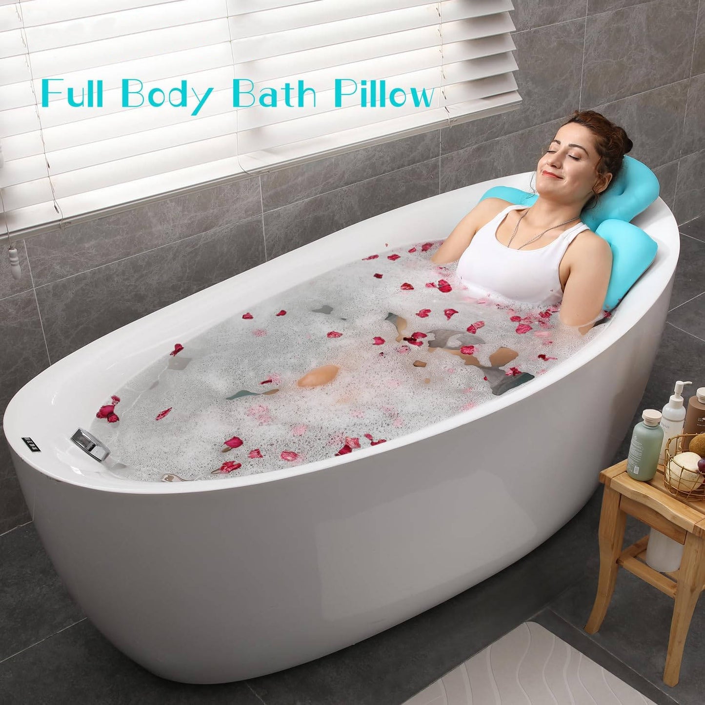 Full Body Bath Pillow for Bathtub, Thick Tub Cushion, Head, Neck and Back Support, Luxury Bath Headrest
