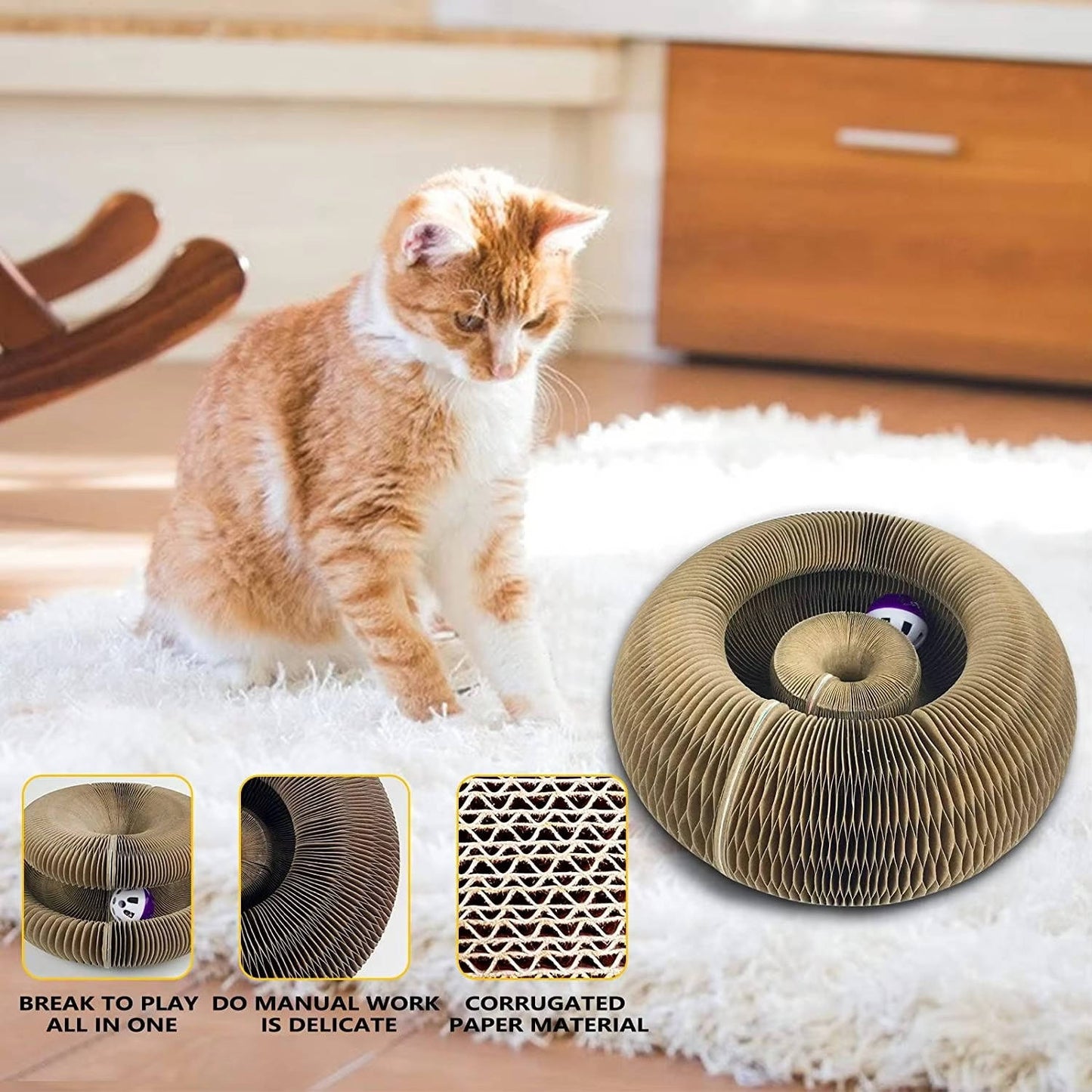 Interactive Cat Scratcher with Ball Track and Magnetic Panels