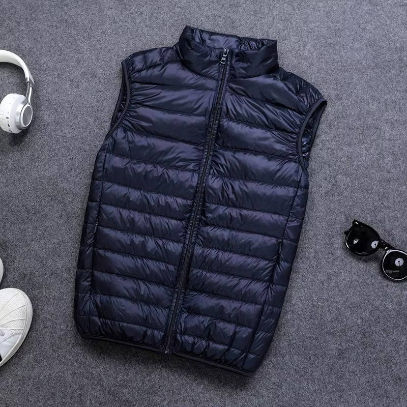 Down Fill Vest with Water Resistant Shell and Stand Up Collar, Packable