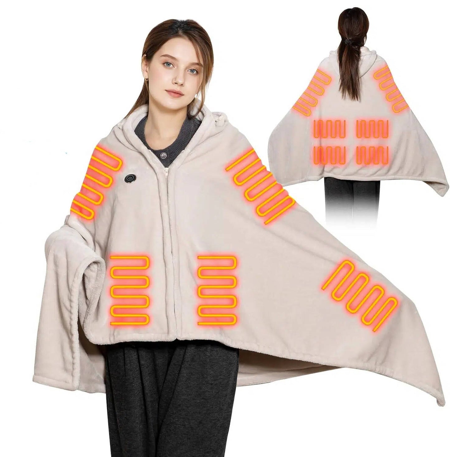 Cordless Heated Blanket with Hood, Rechargeable Wearable Throw with 9 Heating Zones and 3 Heat Levels for Camping