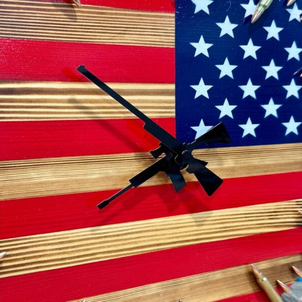 Rustic Wall Clock with American Flag Design and Bullet Hour Markers