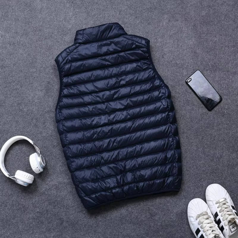 Down Fill Vest with Water Resistant Shell and Stand Up Collar, Packable