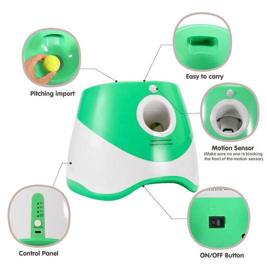 Automatic Dog Ball Launcher Rechargeable, Interactive Pet Thrower with 3 Distance Settings LED Indicator for Small Medium Dogs
