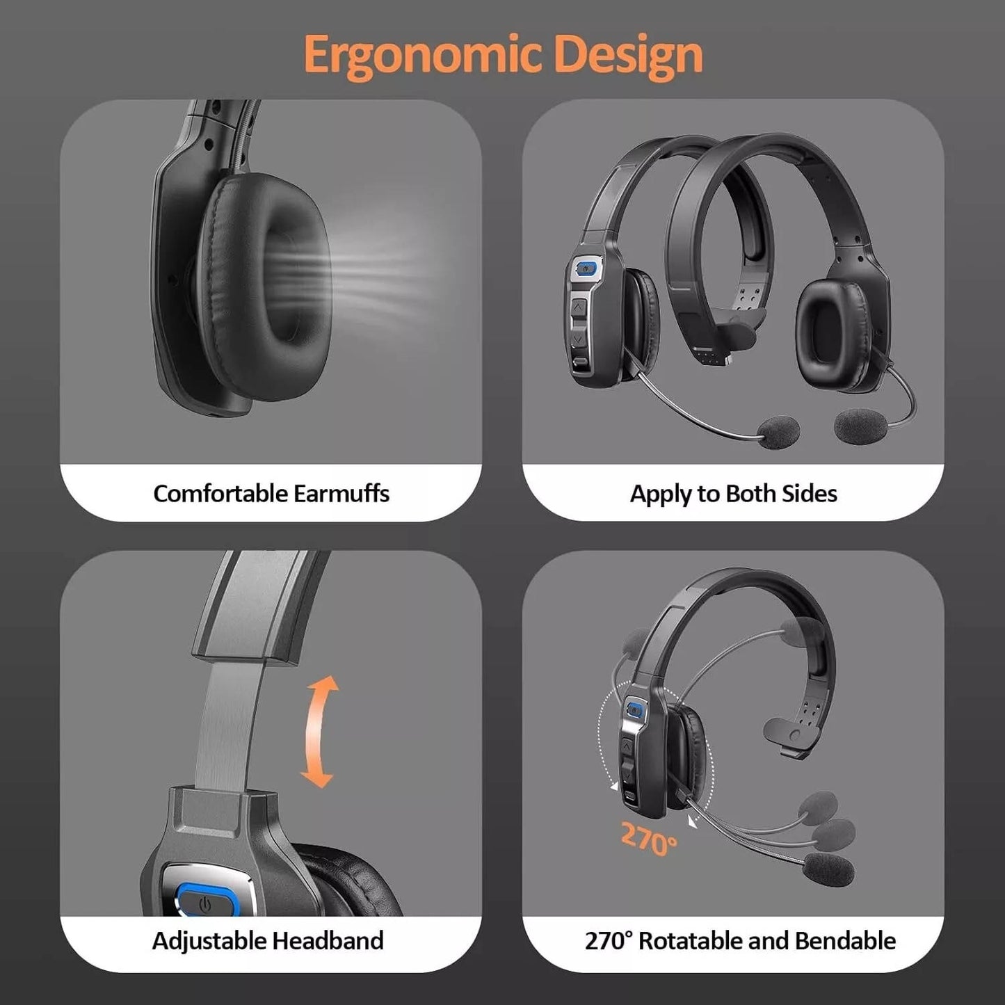 Trucker Headset, Noise Cancelling Bluetooth Wireless Headset with Microphone for Truck Drivers
