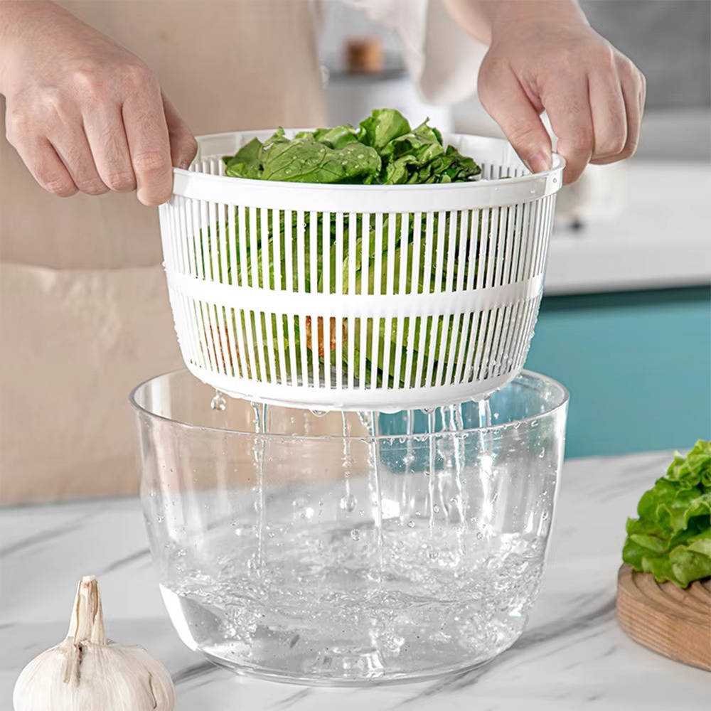 3L One Handed Press Salad Spinner, Large Lettuce & Vegetable Washer Dryer with Brake Button, BPA Free Mixer & Drainer