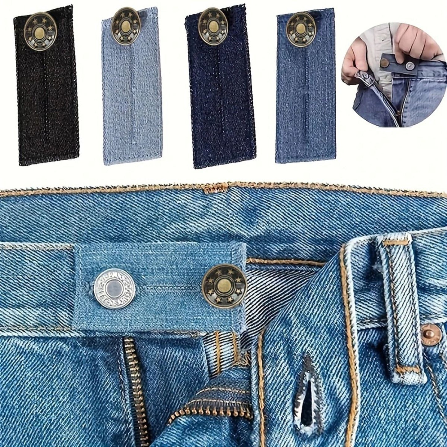 Waist Extender with Metal Button and Elastic Loop for Pants, 4-Piece Set