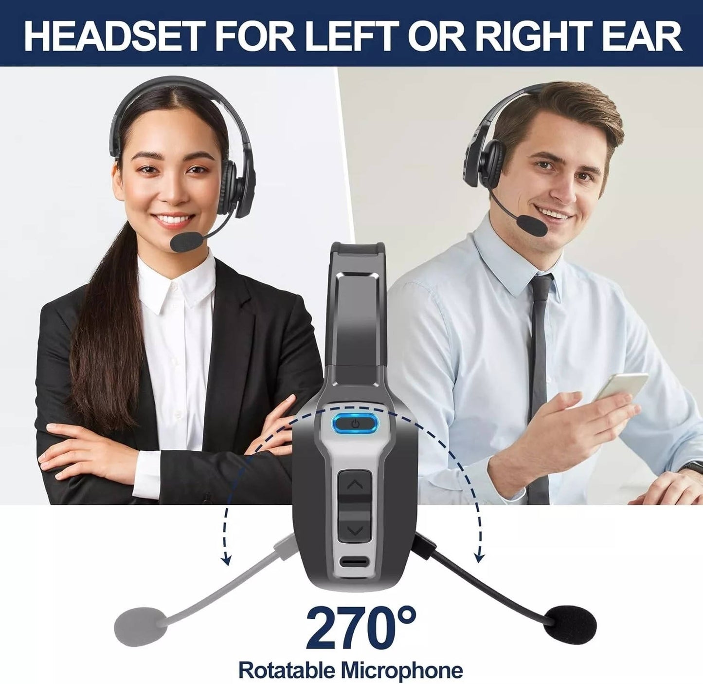 Trucker Headset, Noise Cancelling Bluetooth Wireless Headset with Microphone for Truck Drivers