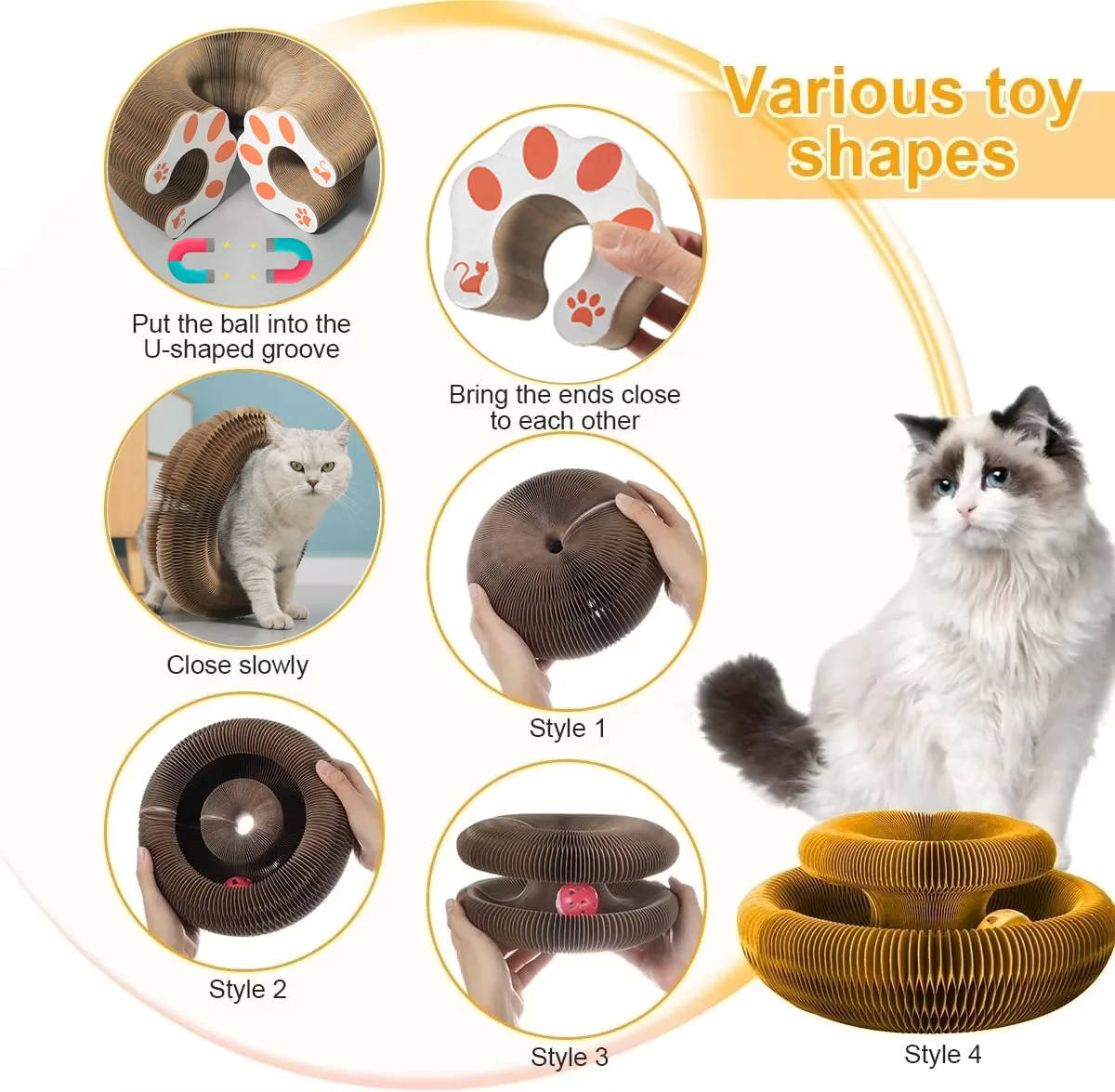 Interactive Cat Scratcher with Ball Track and Magnetic Panels