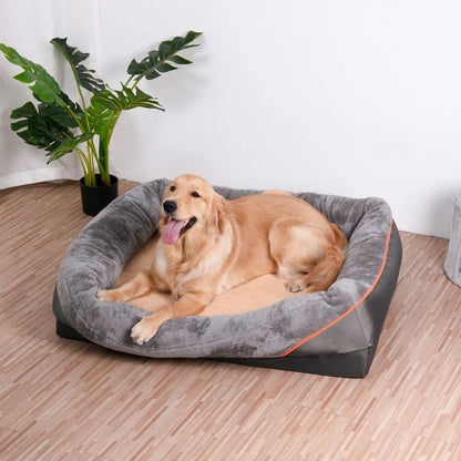 Dog Bed with Orthopedic Foam and Raised Cushioned Walls, Machine Washable Cover