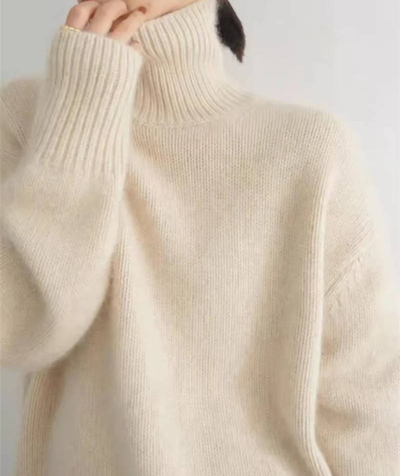 Turtleneck Sweater with Loose Fit and Full Length Sleeves, Stretch Knit
