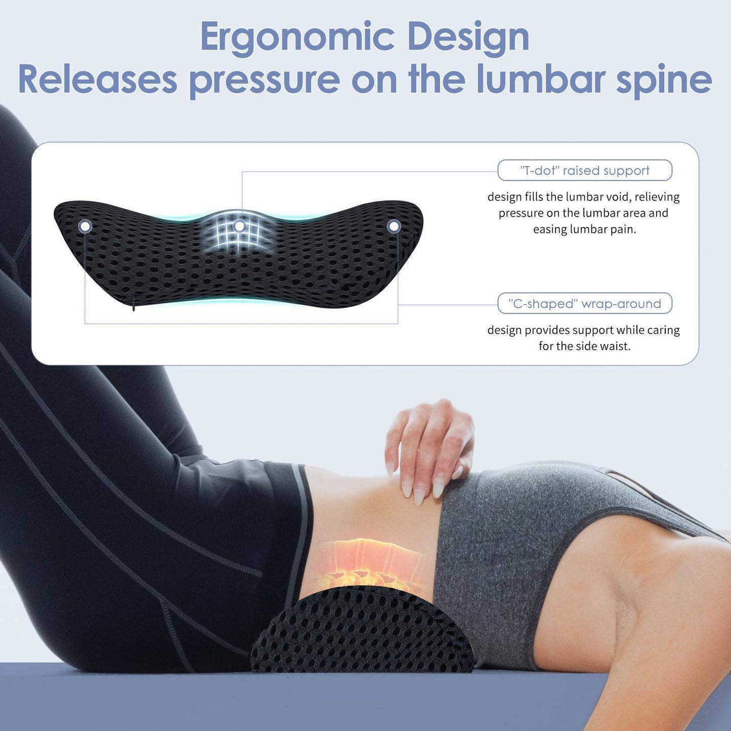 Lumbar Support Pillow For Bed and Office Chair, Memory Foam Backrest Cushion for Lower Back Support