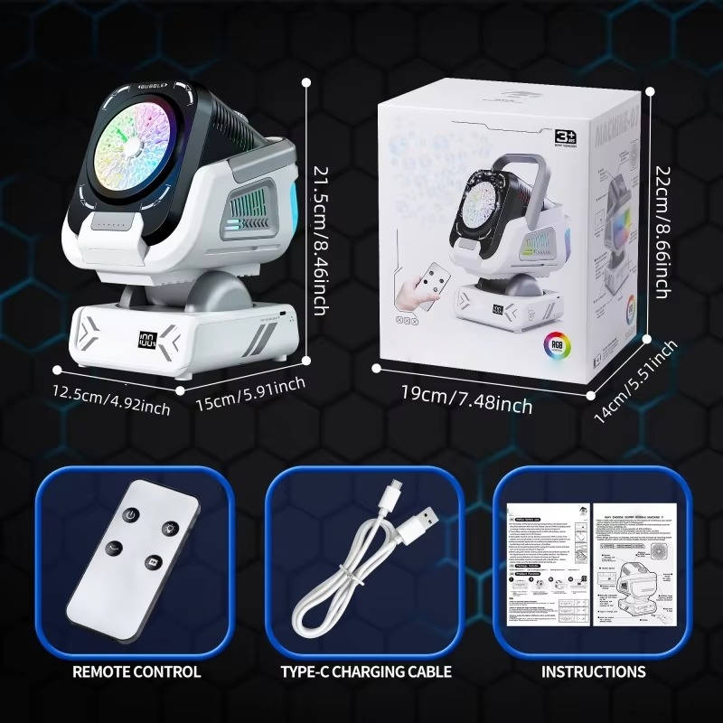 Automatic Bubble Machine with 150-Degree Rotation and 9-Color LED Lighting