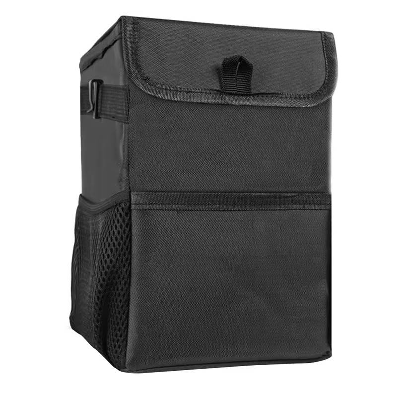 Leak Proof Car Trash Can with Lid and Storage Pockets, Large Capacity Automotive Garbage Bag & Multipurpose Organizer