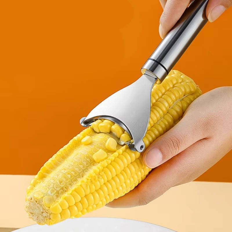 Stainless Steel Corn Kernel Stripper with Serrated Blade and Textured Handle