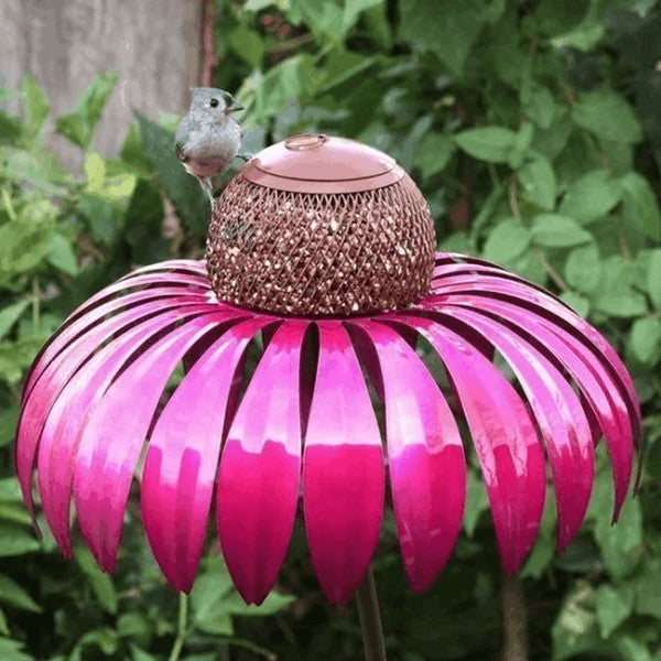 Bird Feeder with Coneflower Design and Weather-Resistant Metal Build, Hanging Hook