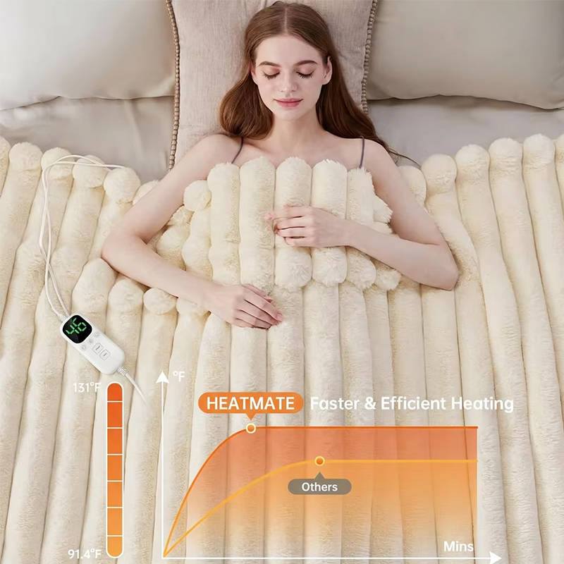 Heated Throw Blanket, Cozy Faux Fur Electric Blanket for Sofa, Bed and Home