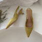 Pointed Toe Slingback Kitten Heels for Women with Microfiber Upper and Slip-On Design