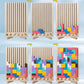 Wooden Block Puzzle Set with Foldout Stand and 42 Colorful Blocks, 10 Pattern Cards