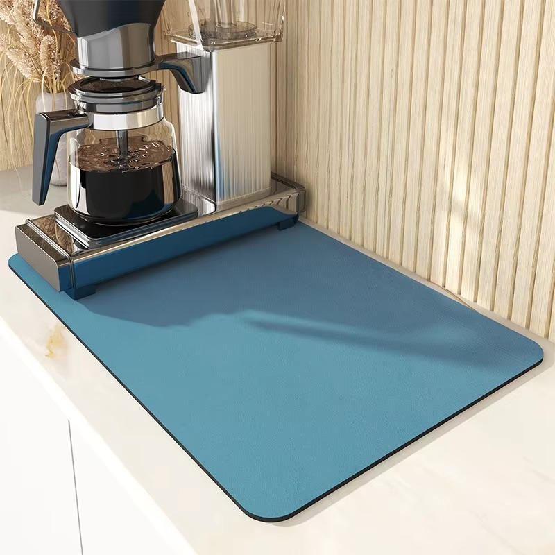 Diatom Mud Dish Drying Mat with Rubber Non-Slip Base and Antimold Protection