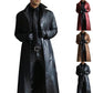 Mens Long Trench Coat with PU Outer Shell and Polyester Lining, Slim Fit
