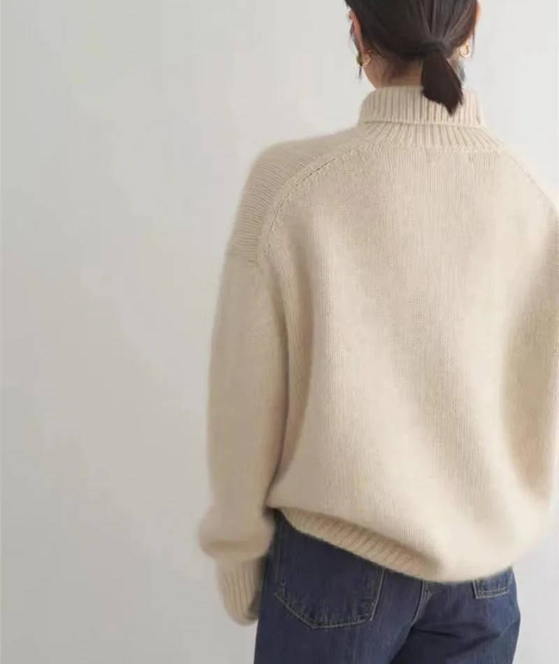 Turtleneck Sweater with Loose Fit and Full Length Sleeves, Stretch Knit