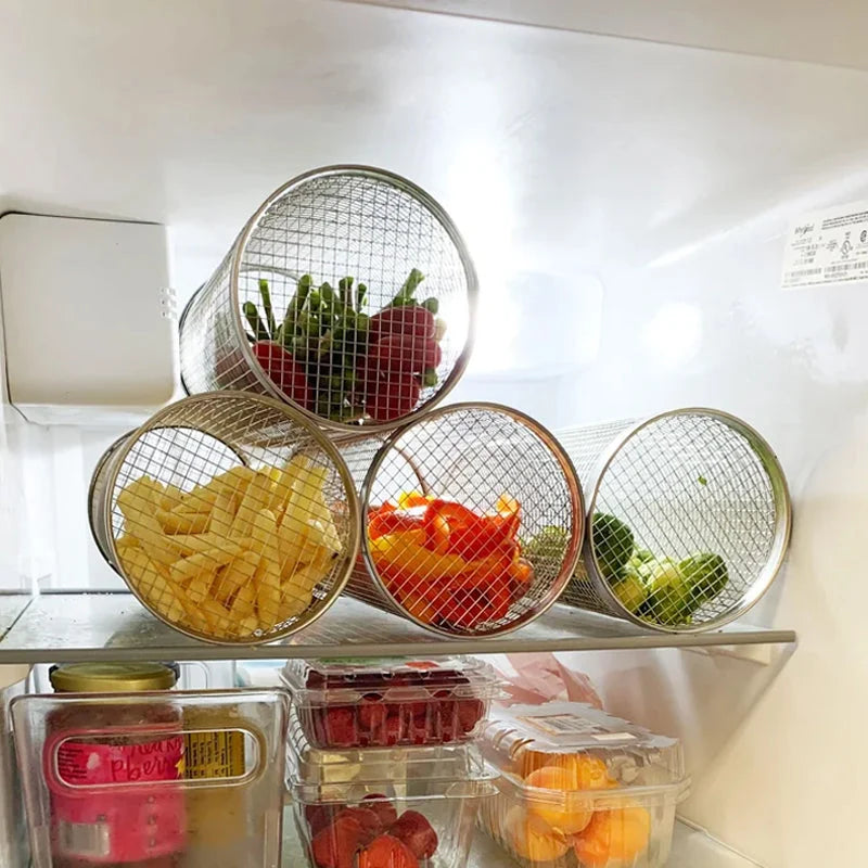 Rotating Grill Basket with Secure Latch and Stainless Steel Mesh, Dishwasher Safe