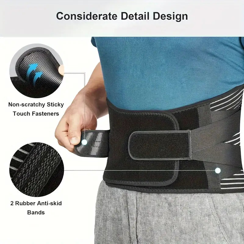 Lower Back Support Brace with Dual Pad System and Six Support Strips