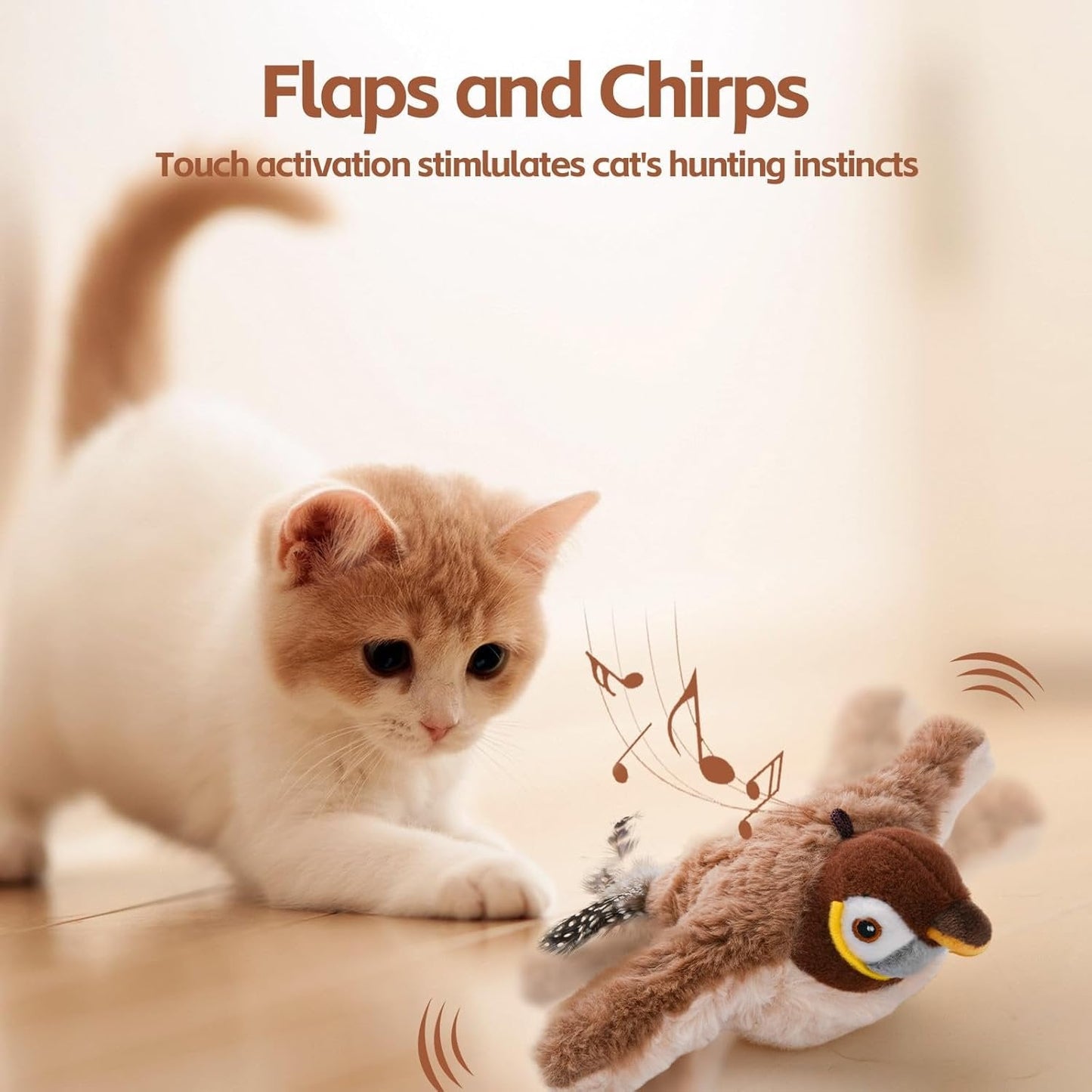 Interactive Cat Toy with Motion-Activated Chirps and USB Rechargeable, Catnip Pocket