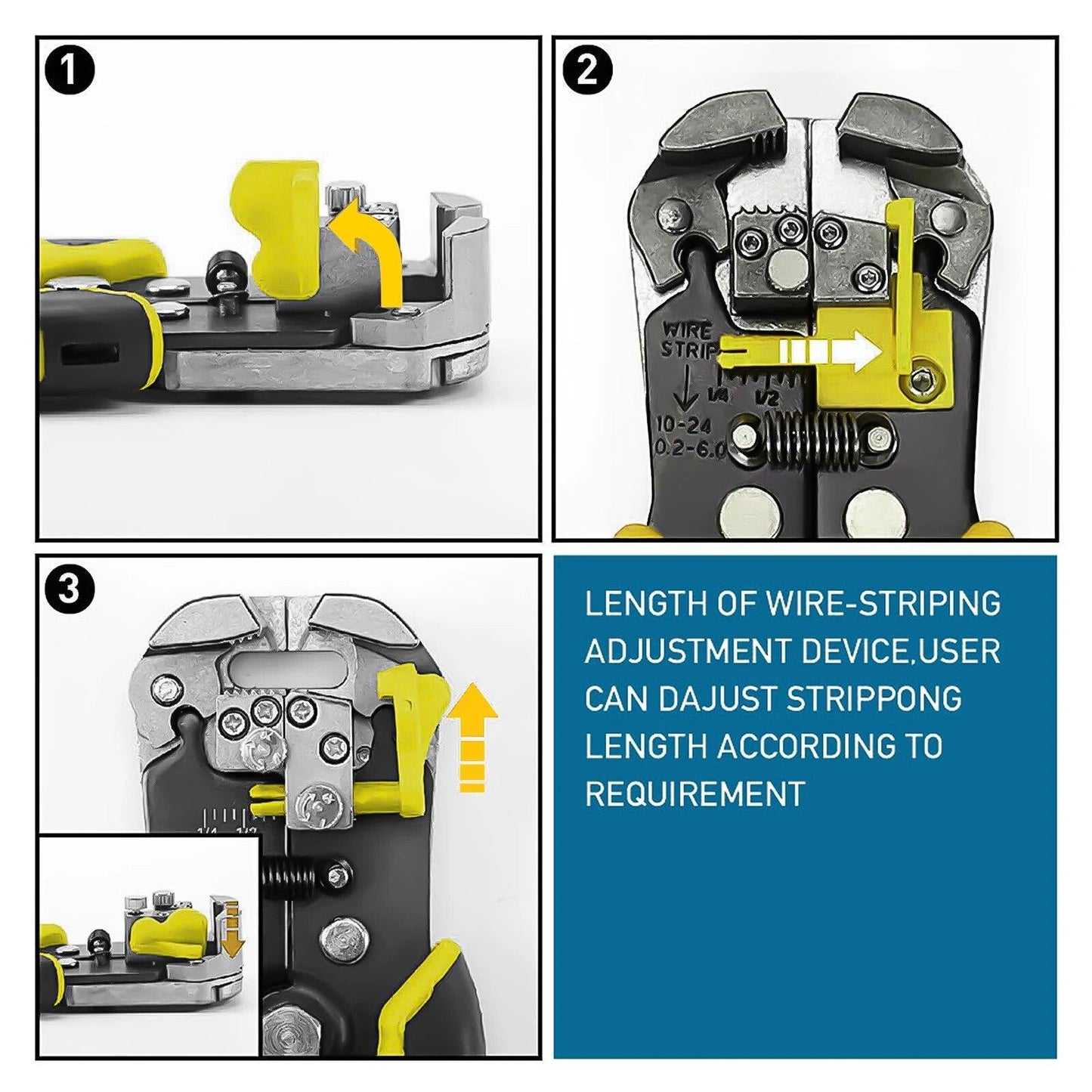 Self-Adjusting Wire Stripper with Cable Cutter and Terminal Crimper