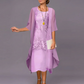 Two Piece Chiffon Dress with Lace Accents and Flowing Fabric for Formal Events