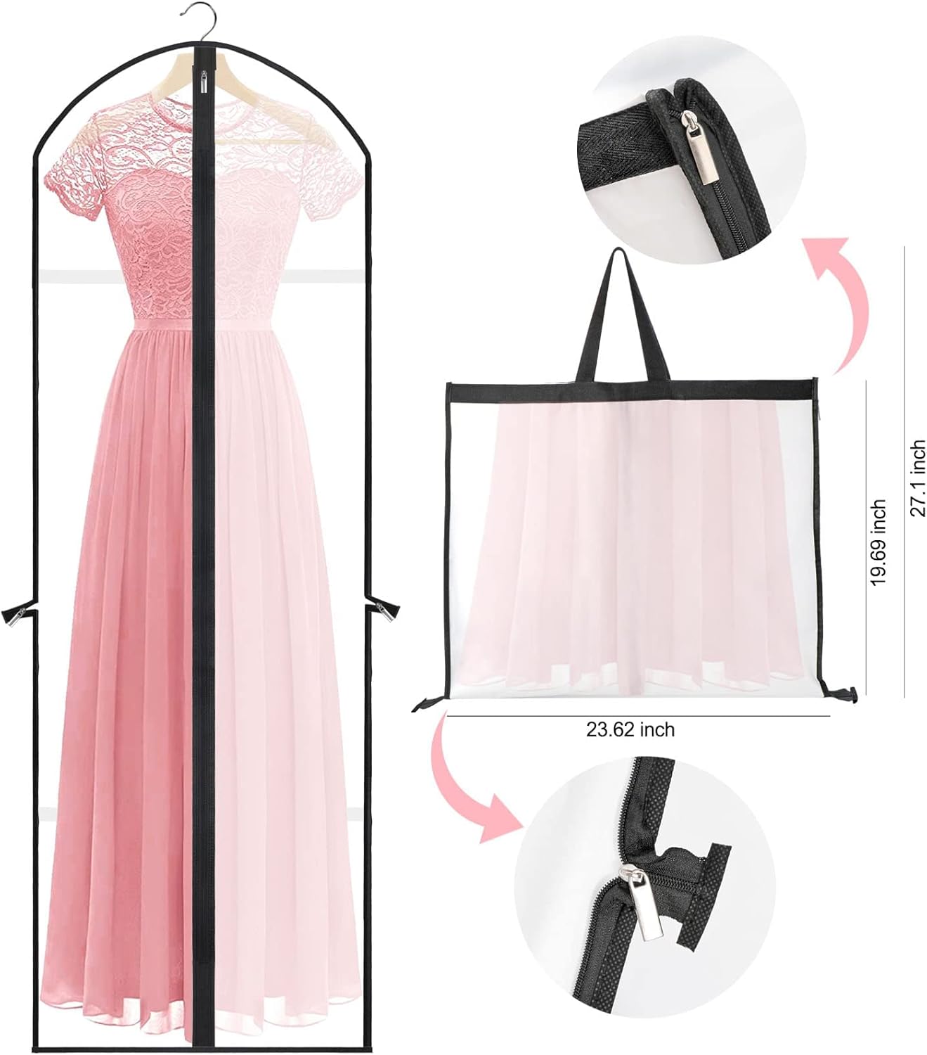 71-Inch Garment Bag with Full-Length Zipper and Dual Handles for Gowns