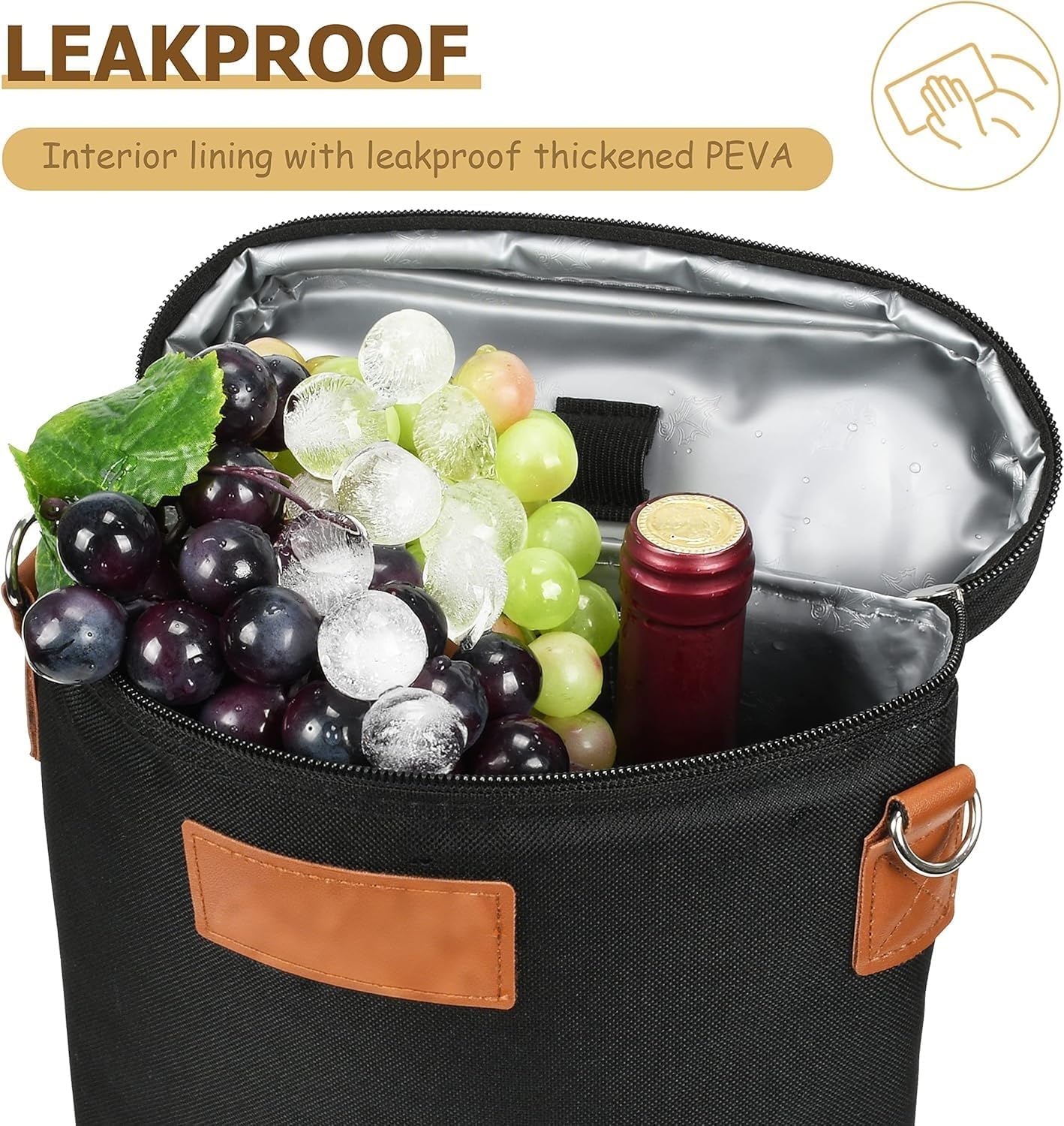 Insulated Wine Bottle Carrier for Two 750ml Bottles with Padded Divider and Adjustable Strap