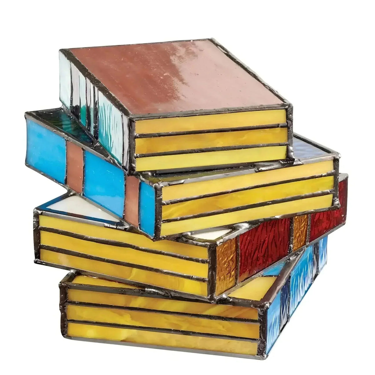 Stained Glass Table Lamp with Book Stack Design and Warm Diffused Light All Vera Mart